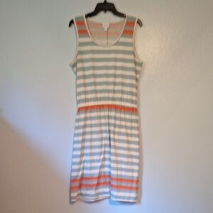 LuLaRoe Kids Striped Dress in Blue, White, and Orange